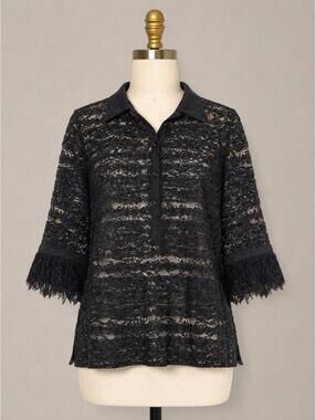 Boutique black lace bell sleeve blouse top